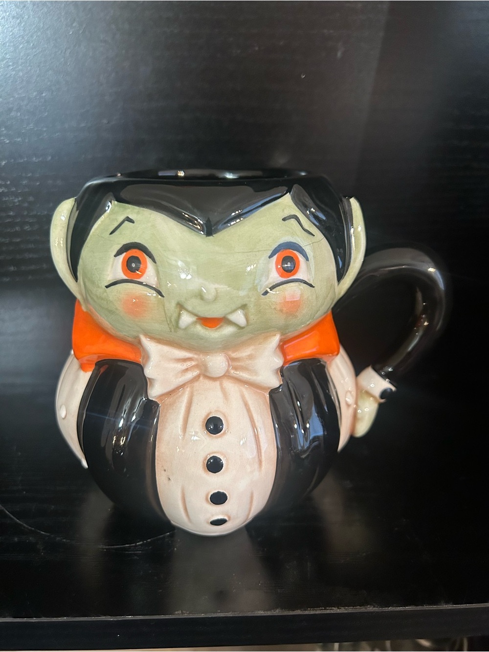 Halloween Vampire Ceramic Mug in Green and Orange